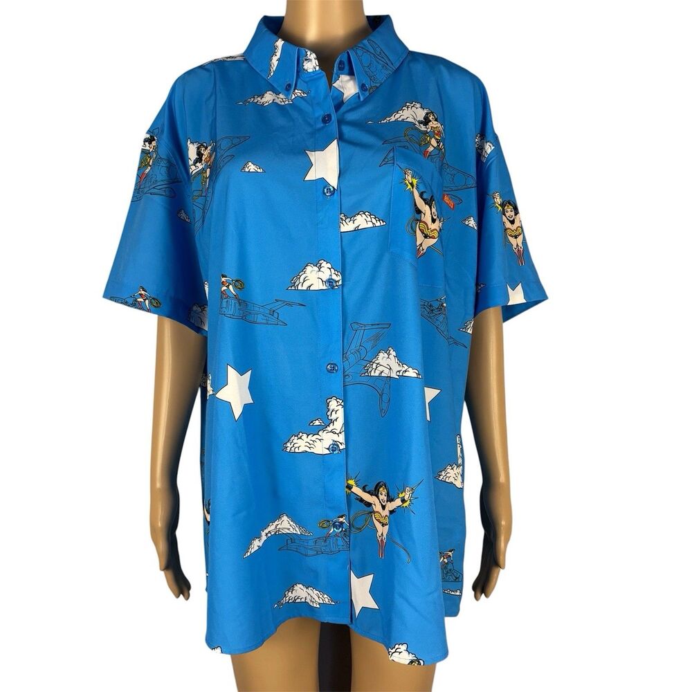 RSVLTS DC Wonder Woman Invisible Jet Kunuflex Button Up Shirt Women Size 3XL EUC
